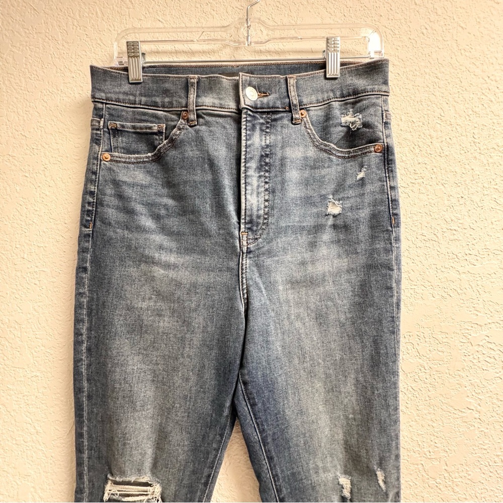 Express Blue High Rise Distressed Jeans Womans 8 Long - Picture 3 of 7
